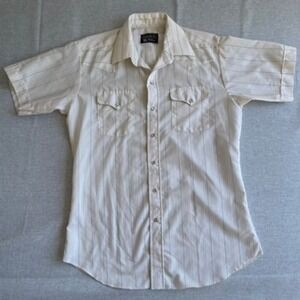 Panhandle Slim Western Shirt Mens Size 16 Stripe Cowboy Short Sleeve Cream White